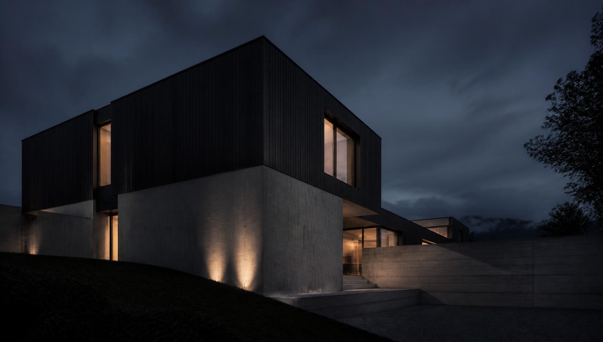 A contemporary European home at evening hosting compact GRID AI infrastructure