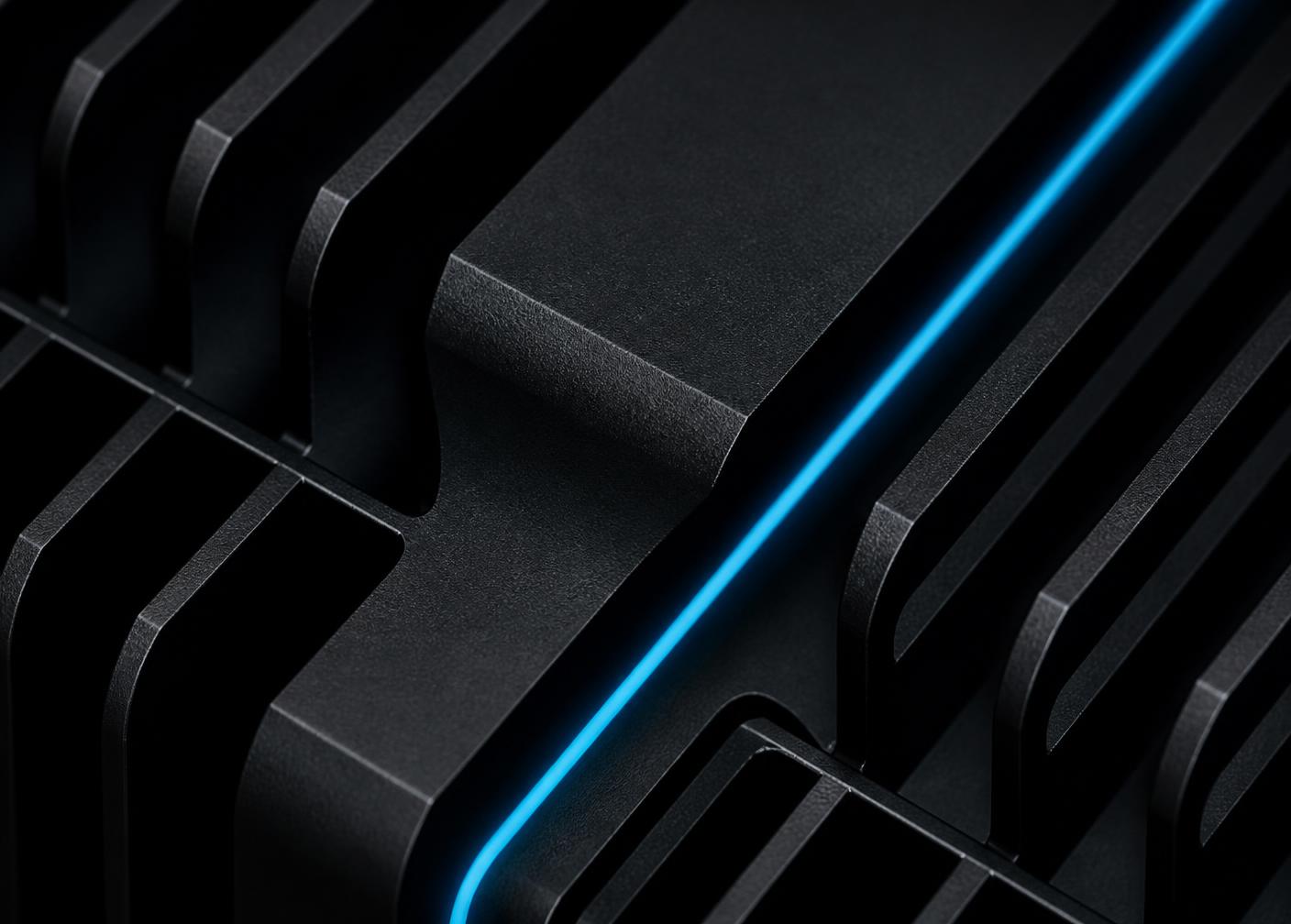 Macro detail of a conceptual machined thermal fin array on the GRID AI Node